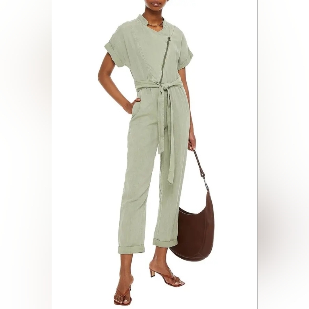 Alice + Olivia Green Leonarda Cropped Belted Lyocell Jumpsuit - Picture 2 of 8